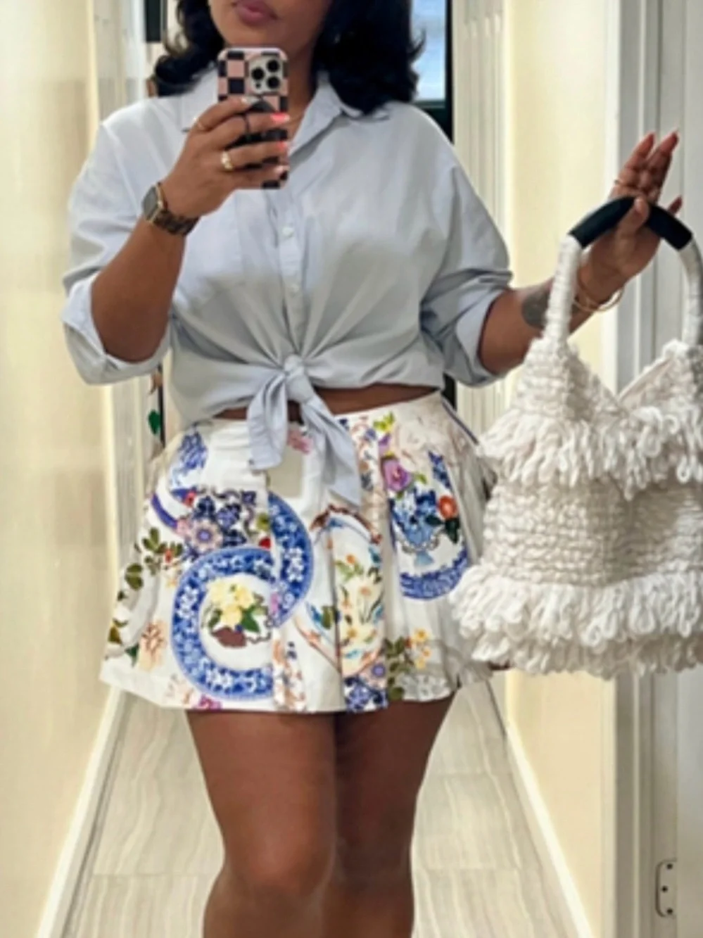 Anthropologie Mauve Tea Towel Printed Pleated Skort - Picture 5 of 16